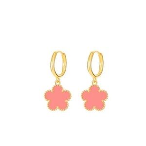 Stainless Steel Gold and Pink Clover Drop Earrings